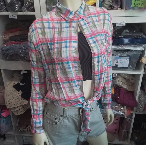 Free People We the Free Tie Front XSmall Long Sleeve Button Down Shirt - Picture 16 of 17